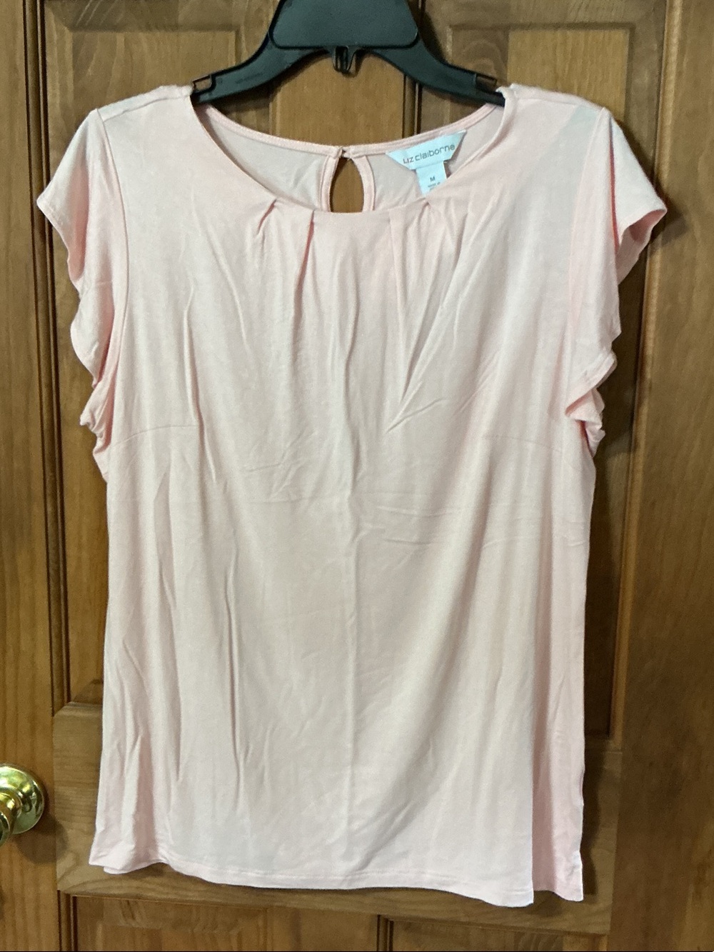 Liz Claiborne Light Pink Keyhole Flutter Sleeve Blouse